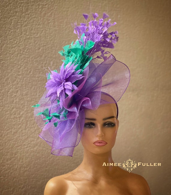 Kentucky Derby Hat Fascinator, Purple and Green Fascinator  display picture 3