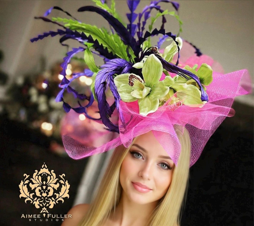 Kentucky Derby Hat Fascinator, Shocking Pink Purple Apple  display picture 3