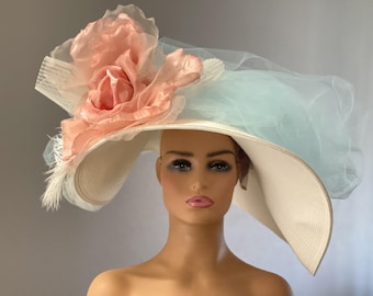Kentucky Derby Hat, Coffee Beige Cream Brown Tulle Flower  display picture 3