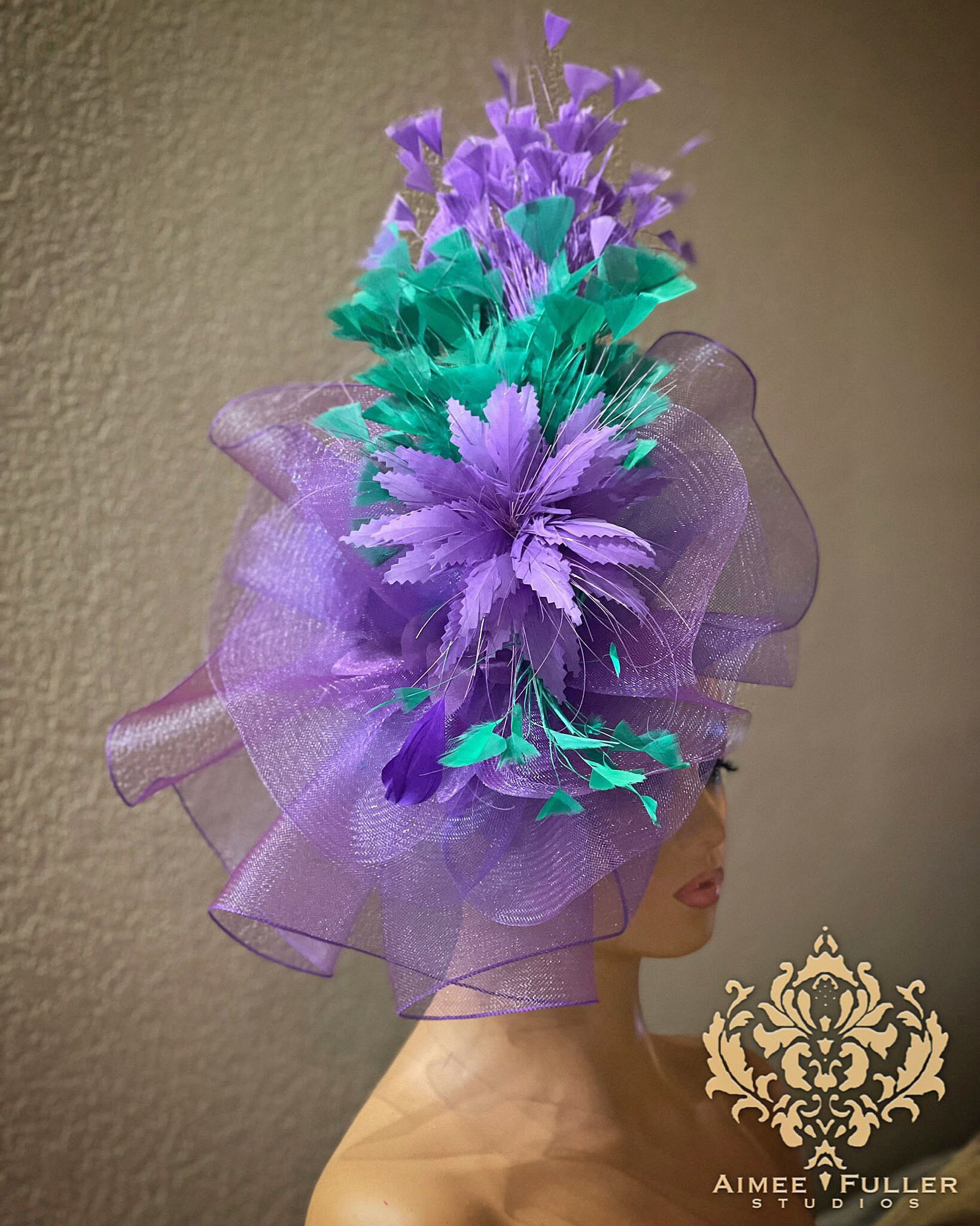 Kentucky Derby Hat Fascinator, Purple and Green Fascinator 