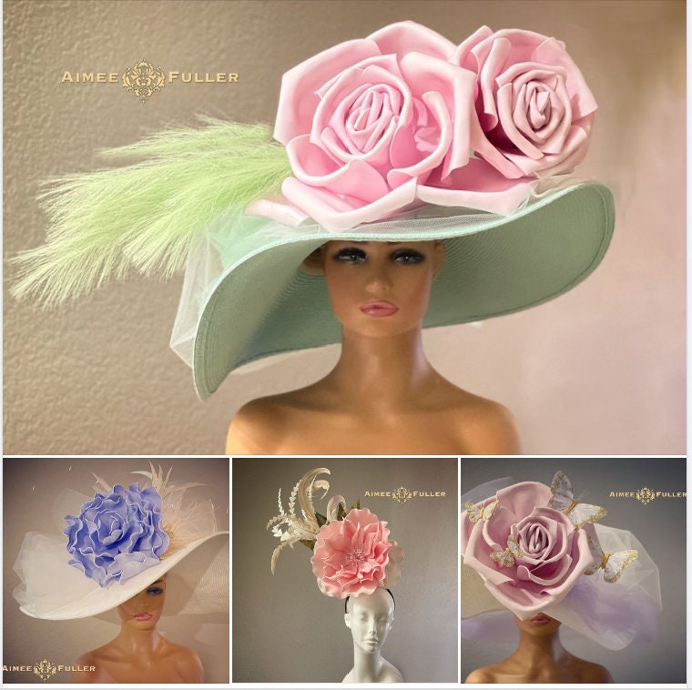 Huge Kentucky Derby Hat, High Tea White Cream Large Brim 