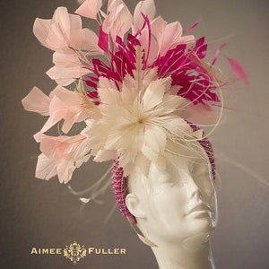 Kentucky Derby Hat Fascinator, Hot Pink Fuchsia Headband Fascinator Hat, Sparkling High Tea Hat, Cream Off-White Royal Ascot, Melbourne Cup