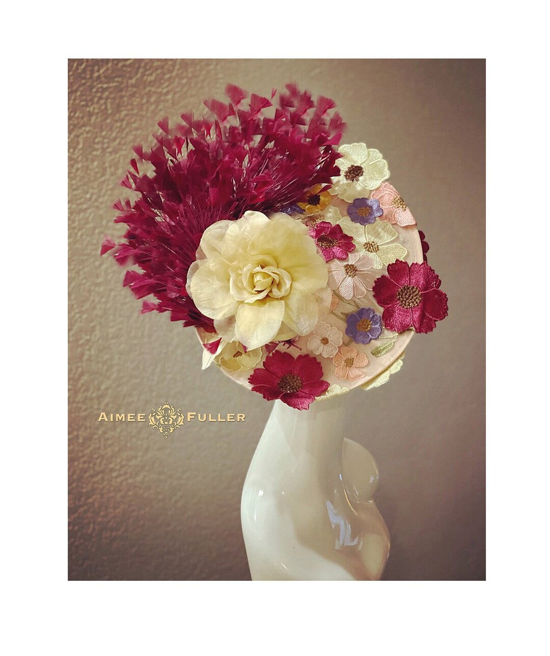 Floral Applique Kentucky Derby Hat Fascinator, High Tea Hat  display picture 2