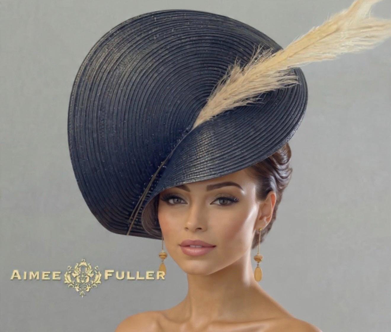 4432 Wool Fascinator Hat- Navy Blue- Women\'s Adults- Derby Style- Polka Navy Blue Womens Wool Felt Floral Veil Netting Feather Wide  main image 2