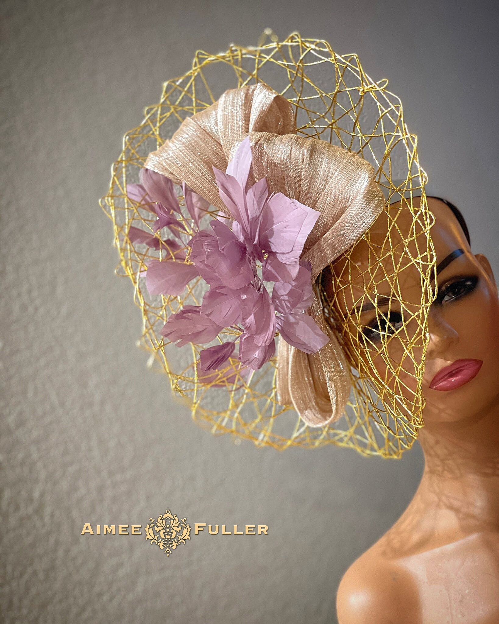 Kentucky Derby Hat, Neutrals, Beige Purple Gold Derby  display picture 1