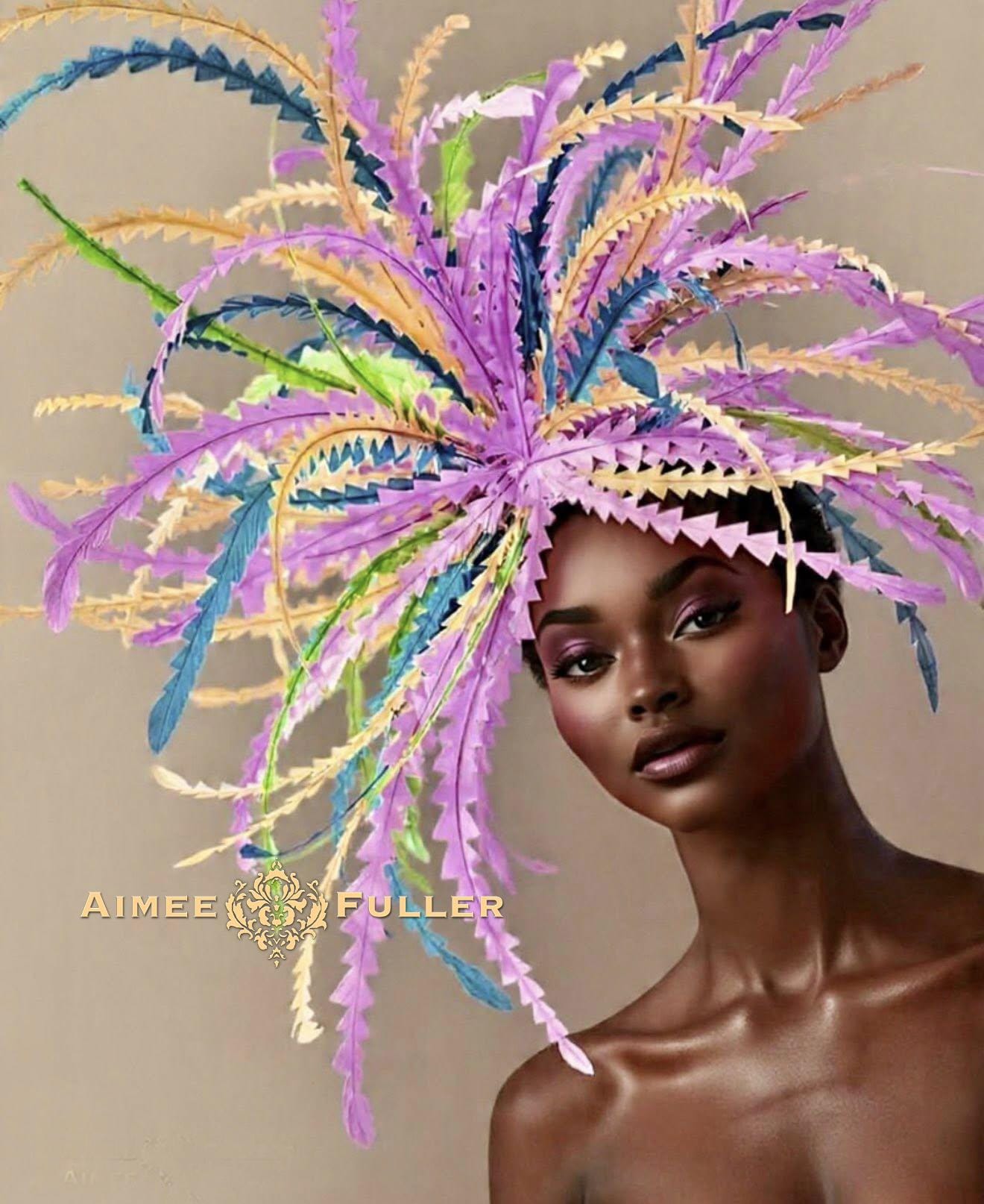 Fuchsia & Turquoise Feather Flower Headband Fascinator kentucky derby hat fascinator hot pink and cobalt blue  main image 2