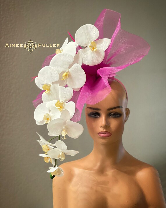 New Kentucky Derby Hat Headband Orchid Floral Fascinator Oaks Statement Headwear Purple Orchid Fascinator Hat, for Kentucky Derby Races, Tea  main image 2