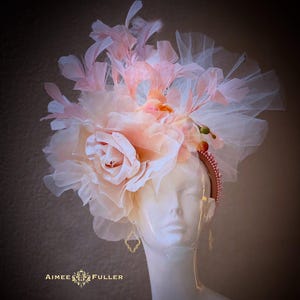 Kentucky Derby Hat Fascinator, Silk Rose Bridal Hat, Cocktail Hat, Salmon Pink Rose Fascinator, Faux Pearl Bridal Fascinator Royal Ascot Hat