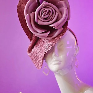 Kentucky Derby Hat Fascinator, Dark Thistle Pink Purple Fascinator, Large Rose Hat, Easter Hat, Royal Ascot Hat, Melbourne Cup, Del Mar Hat