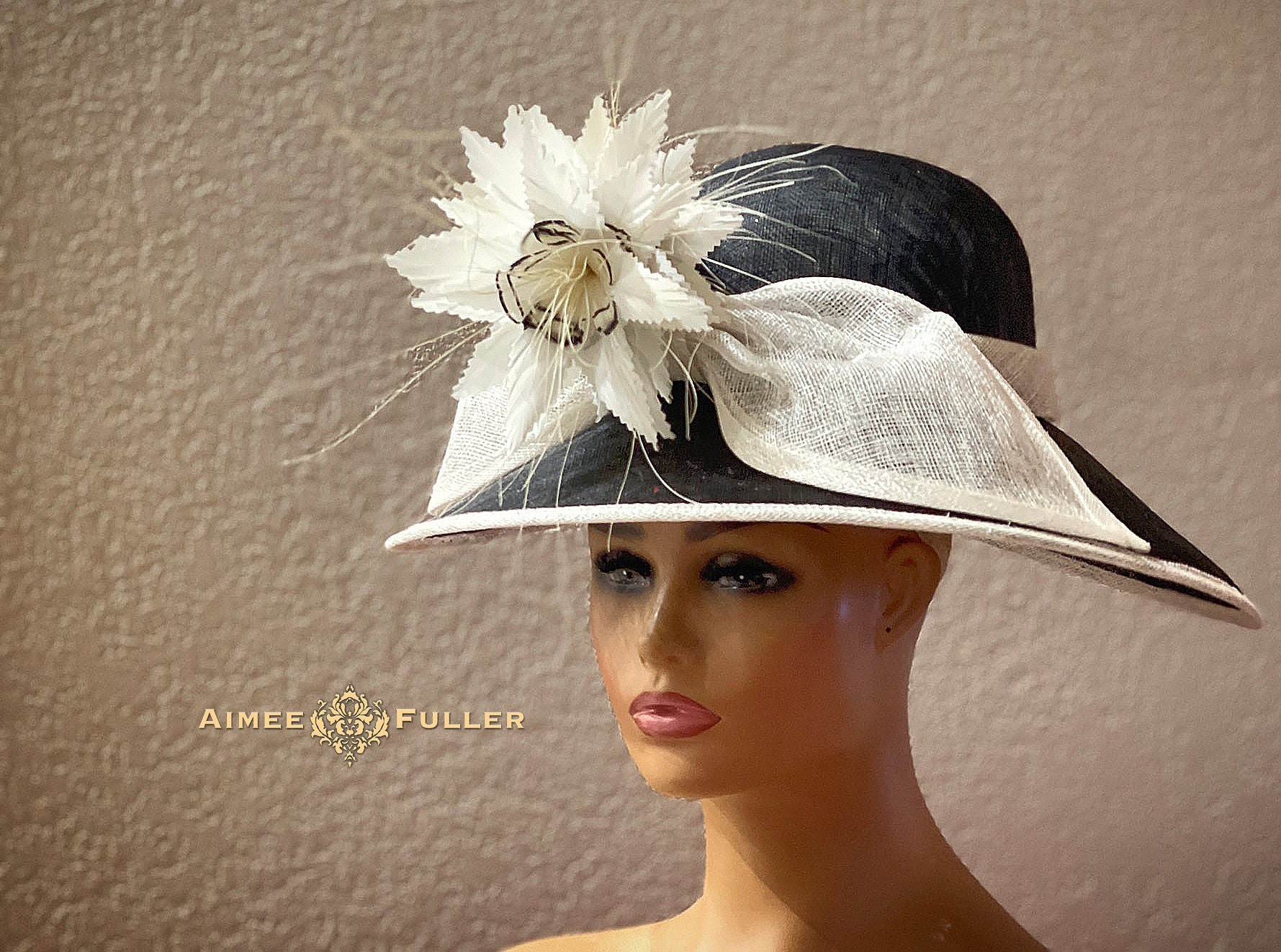 Kentucky Derby Hat Black off White Large Bow Church Hat 