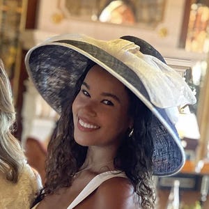 Kentucky Derby Hat Black Off White Large Bow Church Hat, High Tea Hat, Black and White Hat, Del Mar Hat Royal Ascot Hat, Breeders&#39; Cup Hat