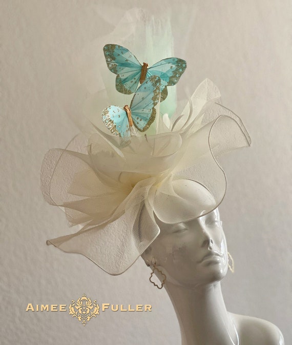 Kentucky Derby Fascinator, Bridal Veil, White Cream Aqua  display picture 2