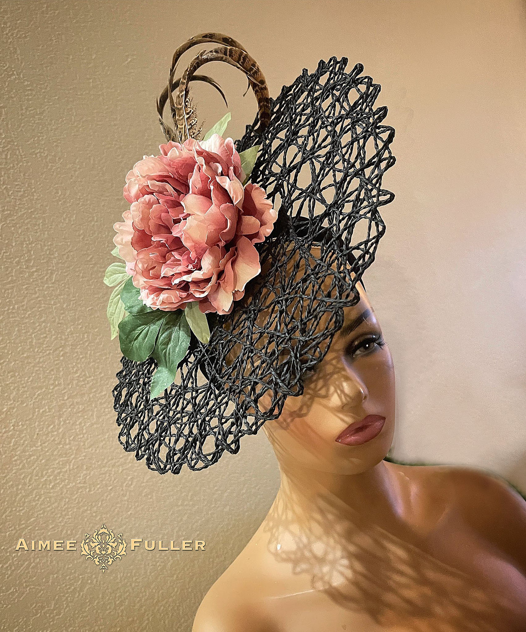 Kentucky Derby Hat, Black and Gold Fascinator, Gold Peony 