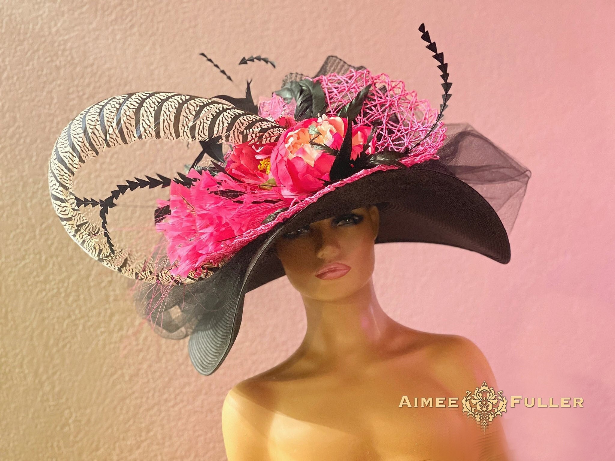 Kentucky Derby Hat, Wide Brim Hat, Ky Derby Hat, Fuchsia Hot  display picture 1