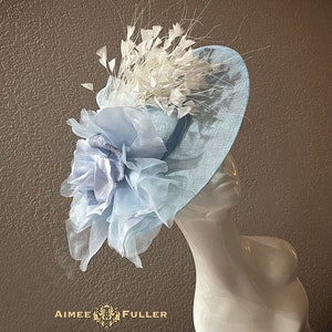 Kentucky Derby Hat Fascinator, Light Blue Royal Ascot Hat, Cream Bridal Hat, Mother of the Bride Fascinator, Kentucky Derby Hats for Women