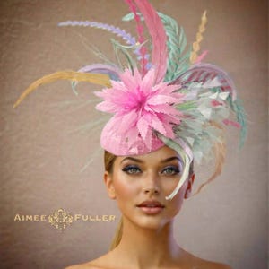 Kentucky Derby Hat Fascinator, Cocktail Hat, Lavender Mint Green Aqua Blue Pale Peach Melon Pink Fascinator, Del Mar Hat, Royal Ascot Hat
