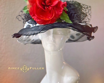 Red Rose Polka Dots Kentucky Derby Black Fascinator Hat  display picture 3