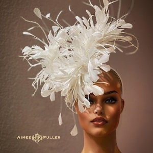 Kentucky Derby Hat Fascinator, Ivory Cream Off-White Feathers, Royal Ascot Hat Fascinator, Easter Hat, Breeders Cup, Del Mar Hats, Preakness