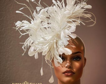 Off White Bow Pillbox Fascinator With Veil, White Kentucky  display picture 3