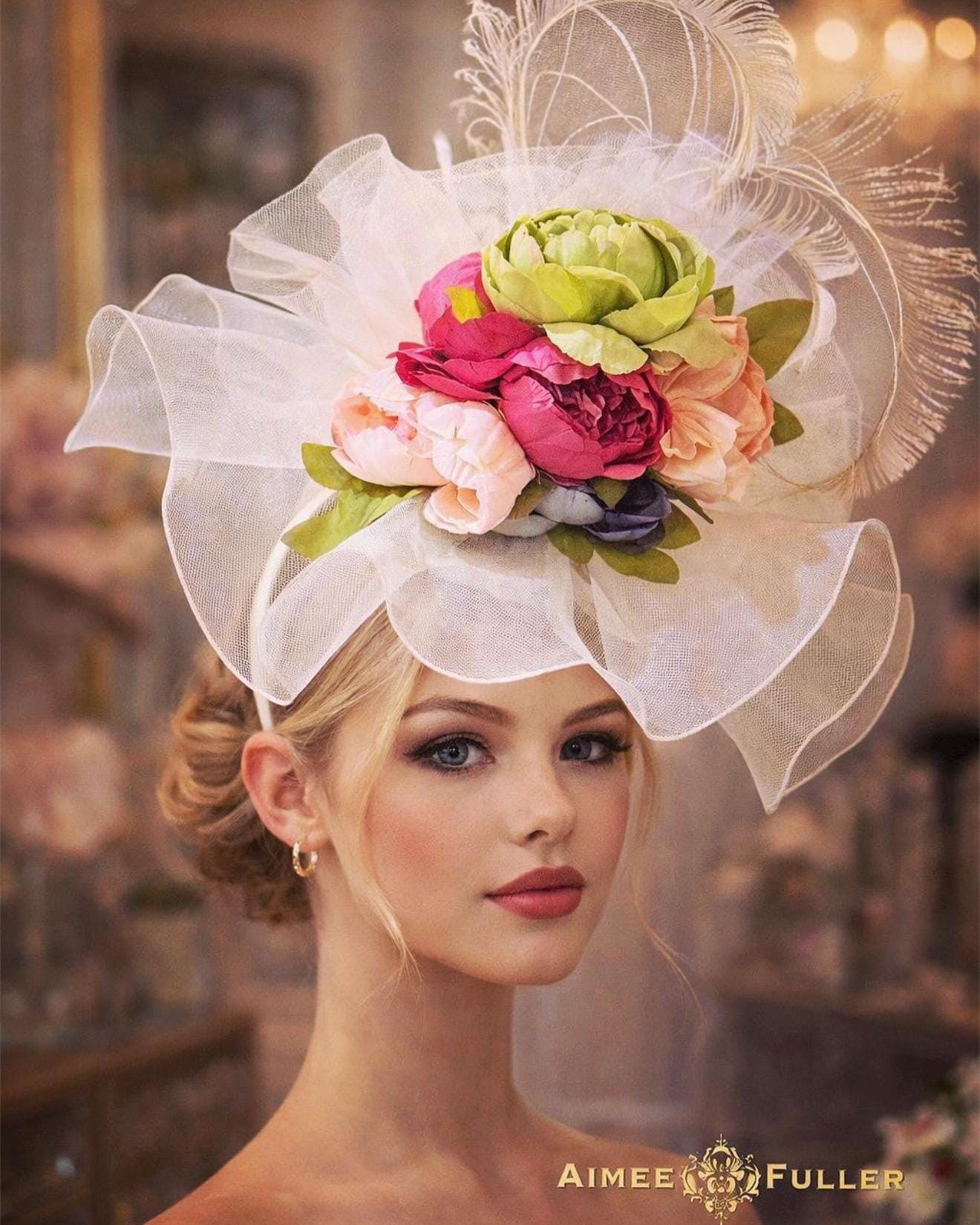 Vintage Louis and Green Hat Floral Pink Yellow Women\'s Hat EUC Kentucky Derby Oversized Yellow Flower Kentucky Derby Hat, Black Wide Brim  main image 4