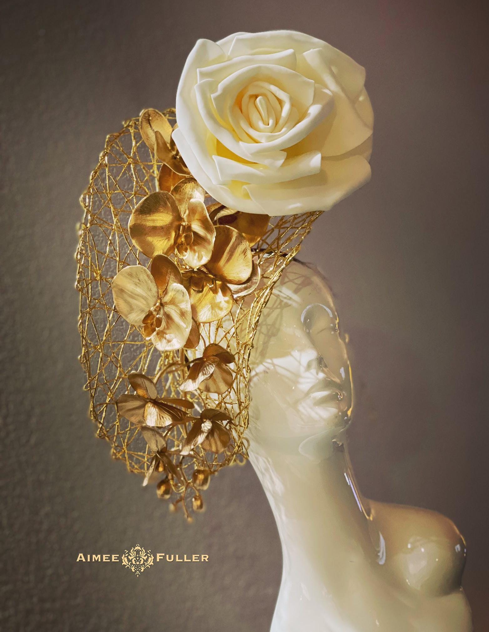 Gold Kentucky Derby Fascinator, Metallic Gold Peony Royal  display picture 1