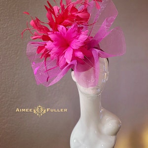 Kentucky Derby Hat Fascinator, Royal Ascot Hat, Fuchsia Hot Pink Melbourne Cup Hat, Del Mar, Kentucky Oaks Fascinator, Breeders&#39; Cup Hats