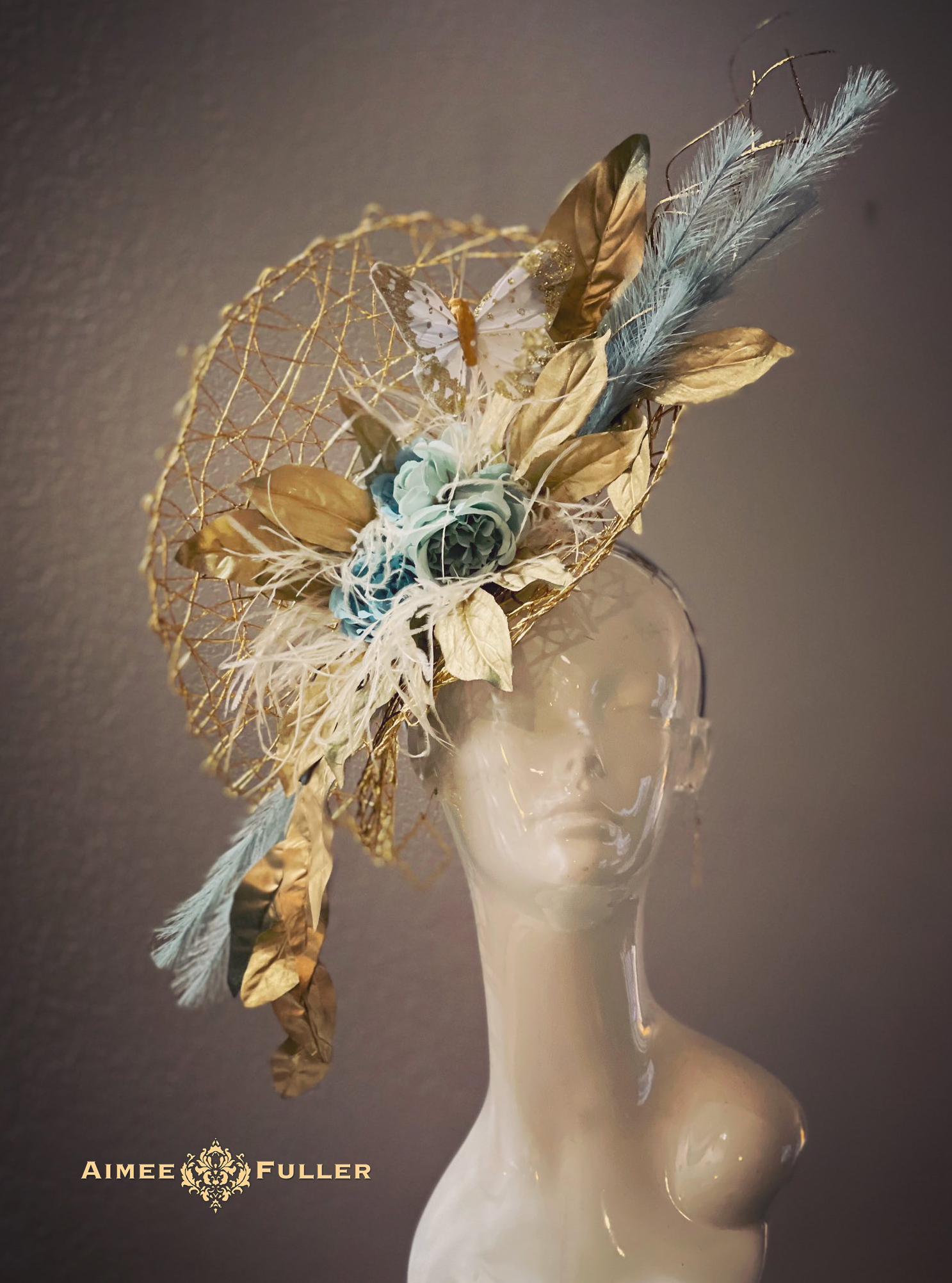 Gold Kentucky Derby Fascinator, Metallic Gold Peony Royal  display picture 2