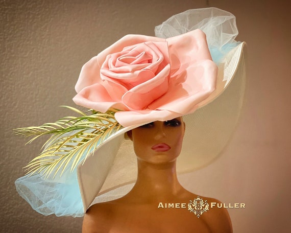 Kentucky Derby Hat, Palm Leaf Hat, High Tea White Cream  display picture 2