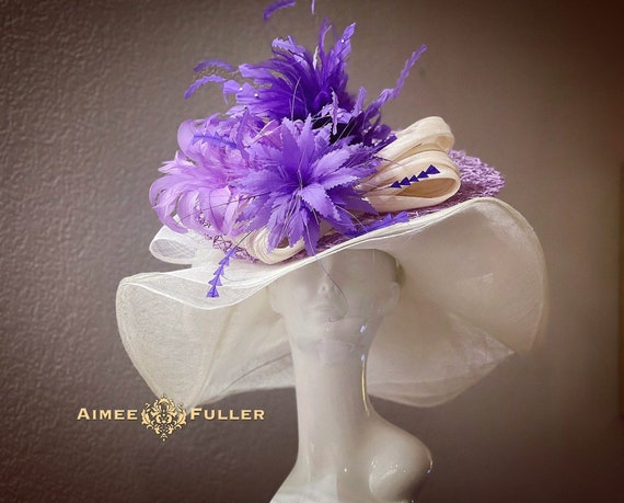 Kentucky Derby Hat, Cream Lilac Purple Del Mar Opening Day Kentucky Derby Hat, Cream Lilac Purple Del Mar Opening Day