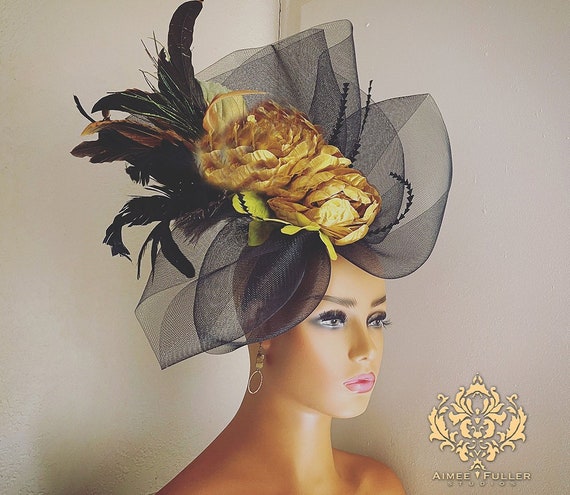 Chic Black and Gold Floral Women\'s Hat Olivia & Kate Cap w/ Flower Bling Appliqué + Rhinestones  main image 2