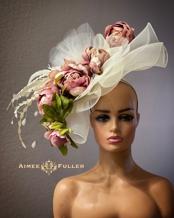 Floral Kentucky Derby Hat, Mauve Pink Green Royal Ascot  display picture 3