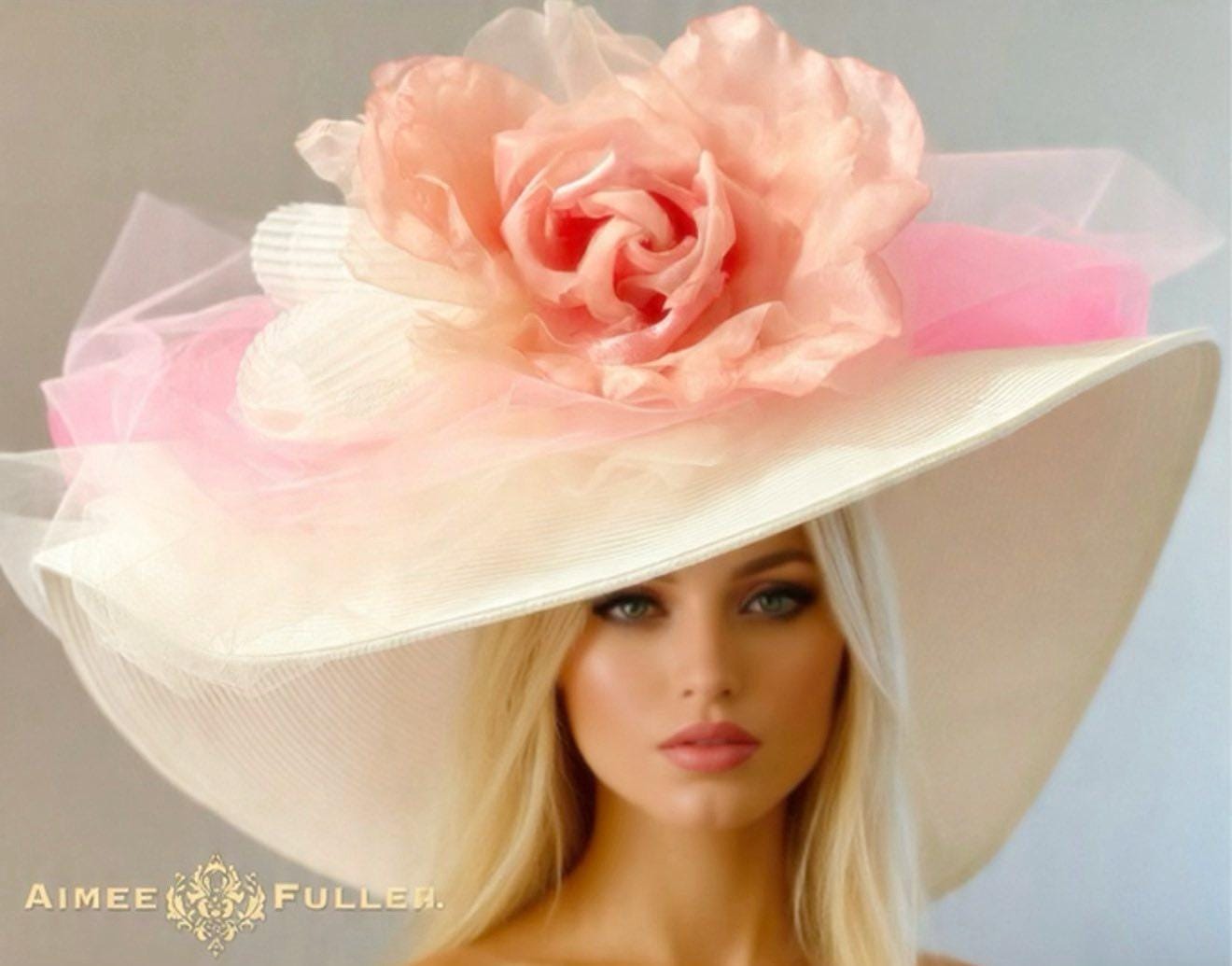 Kentucky Derby Wide Brim Hat, Fuchsia Hot Pink Blue Black  display picture 1