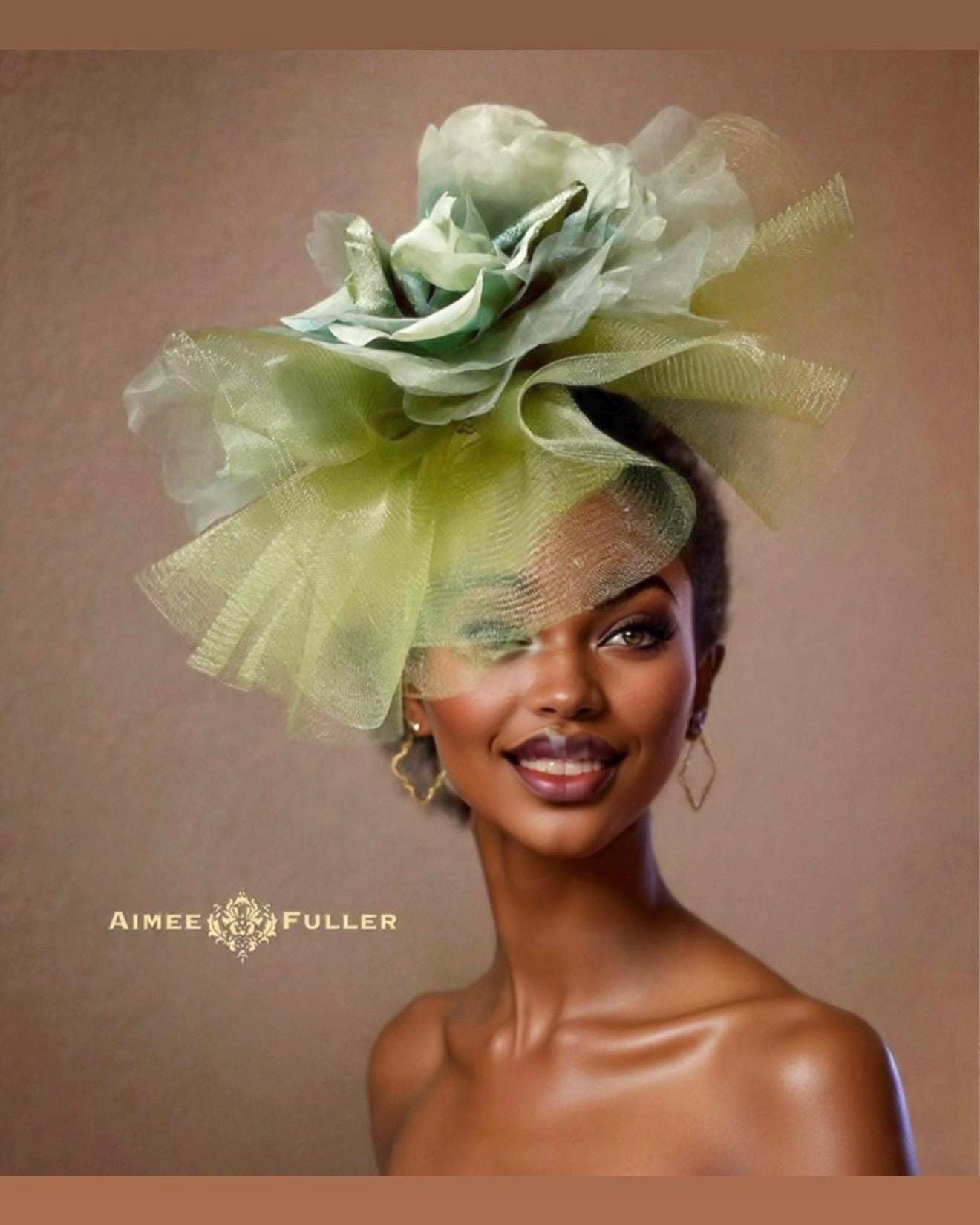 Big Lime Floral Ruffle Fascinator Hat Derby Statement Headwear Fascinator hat in grey, black and navy Perfect for a  main image 2