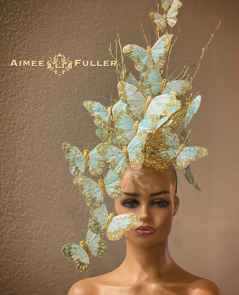 Aimee Fuller Kentucky Derby Fascinator, Royal Ascot Hat, Butterfly Pink Gold Headpiece Del Mar Opening Day High Tea Wedding Breeders Cup Hat image 7