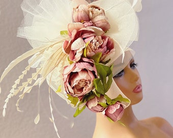 Floral Kentucky Derby Hat, Mauve Pink Green Royal Ascot  display picture 1