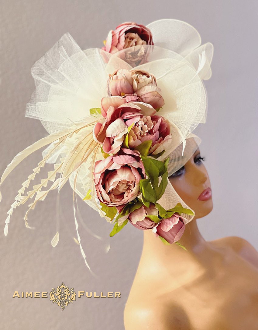 Pink & Green Floral Fascinator | Statement Headpiece KY Derby Oaks Ascot Hat Cerise Magenta Pink Lime Green Ascot Fascinator Hat Kentucky  main image 2