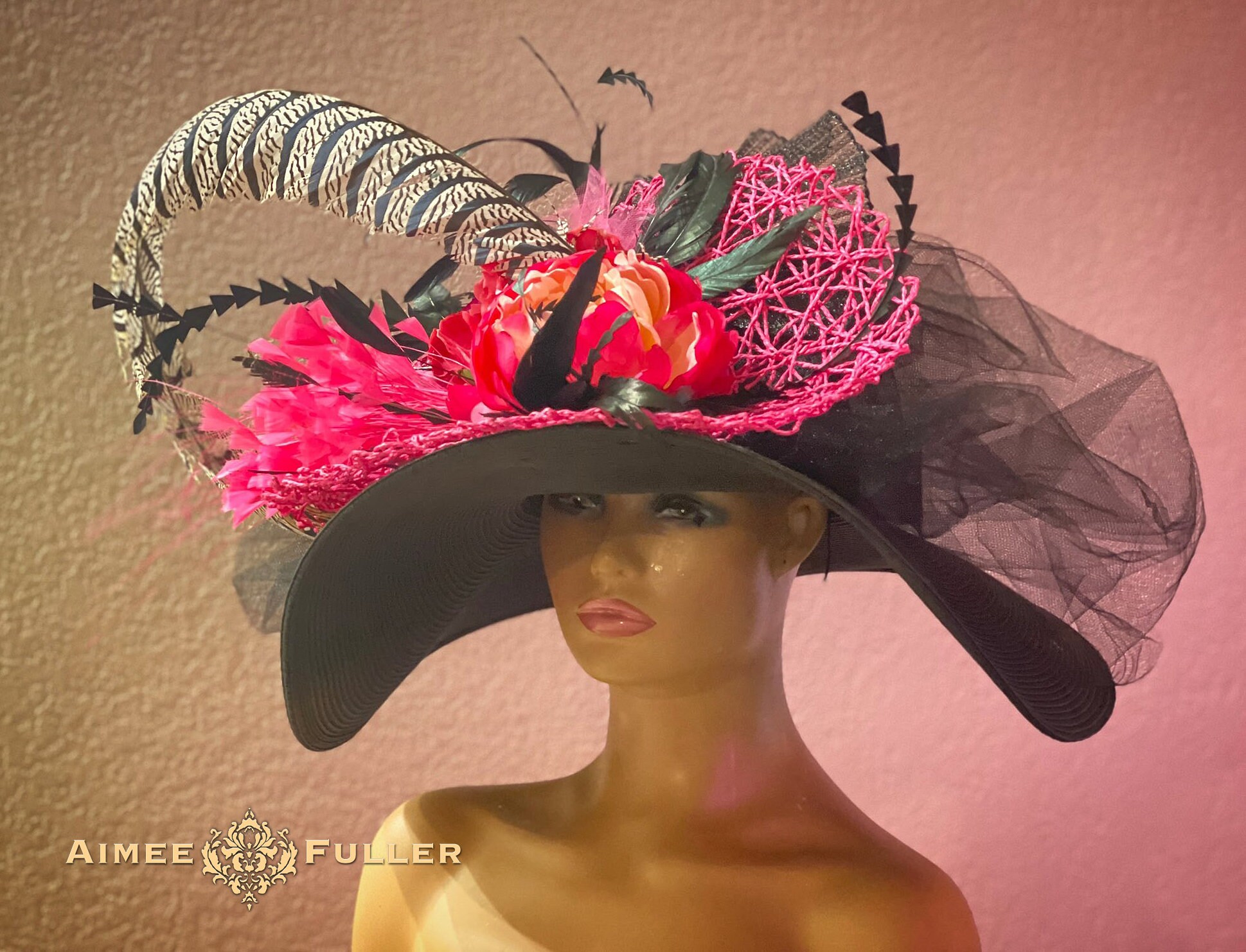 Kentucky Derby Hat, Wide Brim Hat, Ky Derby Hat, Fuchsia Hot 