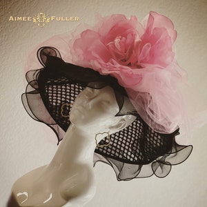 Kentucky Derby Hat, Preakness Hat, Oaks Hat, Flower Rose Big Church Hat, High Tea Hat, Del Mar Races Hat, Galas, Black Pink Royal Ascot Hat