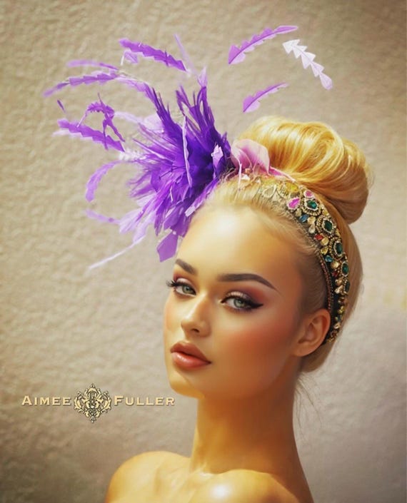 Kentucky Derby Fascinator, Bridal Fascinator, Purple High  display picture 2