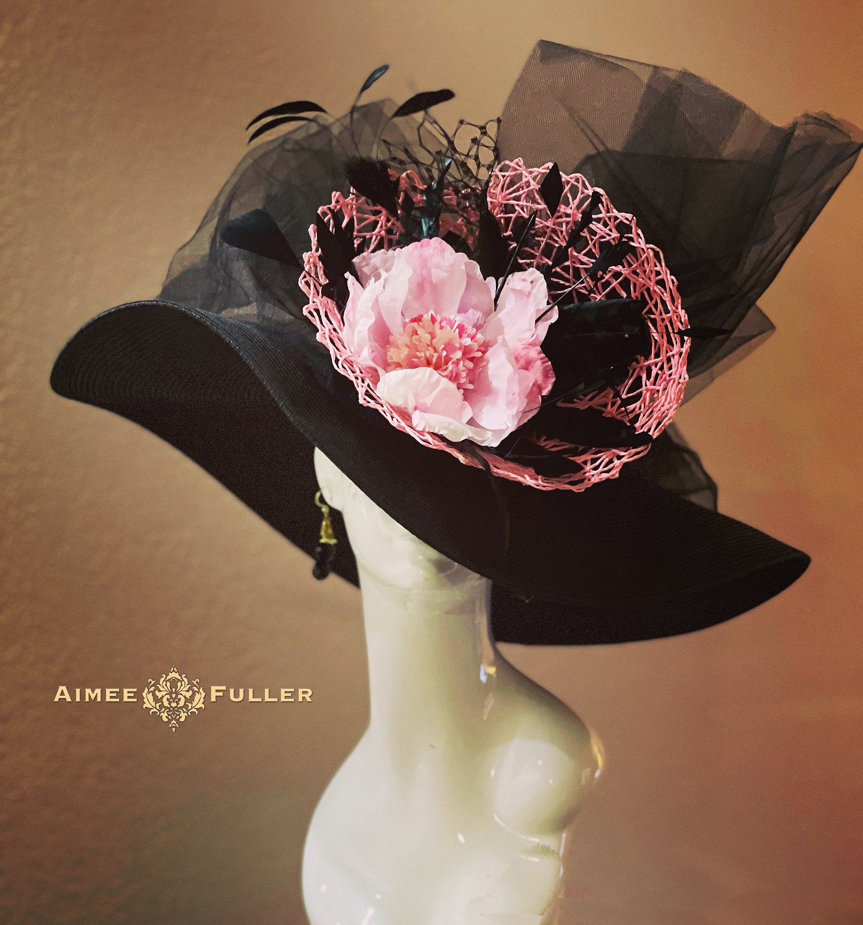 Vintage Pink & Black Wide Brim Derby Hat Pink and Black Derby Hat - Etsy main image 3
