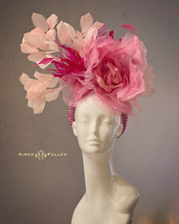 Kentucky Derby Hat Fascinator, Hot Pink Fuchsia Pink Silk  display picture 1
