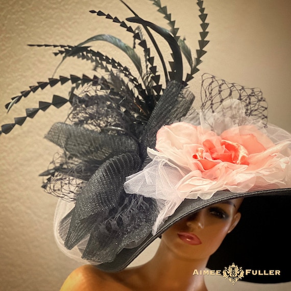 Kentucky Derby Hat, Pink Ombre Silk Rose Hat, Black Church  display picture 1