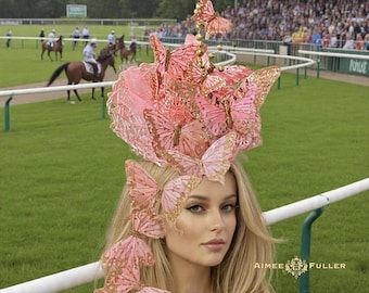 Cappello da Donna Kentucky in Organza, per Matrimonio, Chiesa, Tea Party, a Tesa Larga, Estivo, A-Beige., M