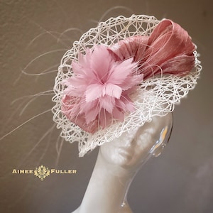 Kentucky Derby Hat Fascinator, Dusty Pink Mauve White Fascinator, Feathered Hat, Del Mar Races Hat, Royal Ascot Hat, Breeders&#39; Cup Hat