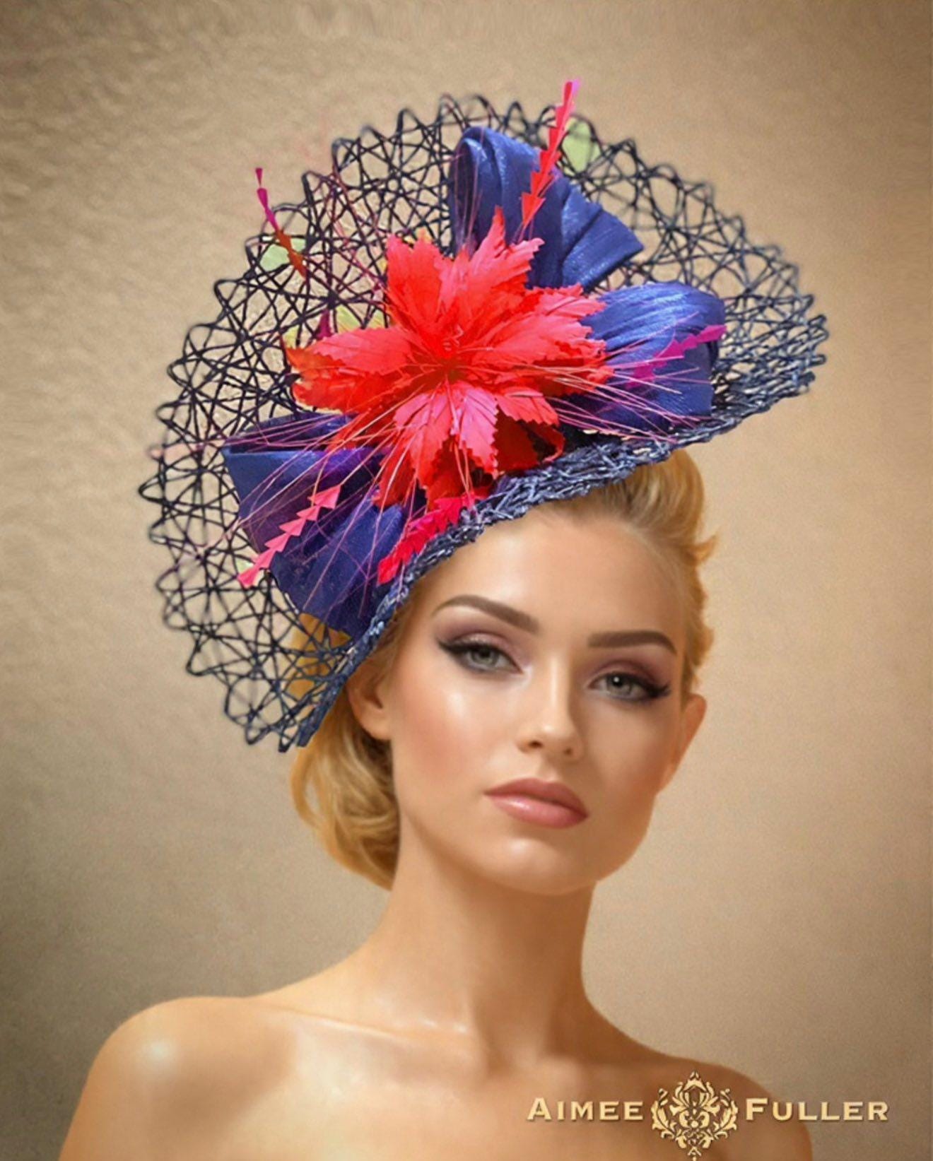 Kentucky Derby Hat, Red and Blue Hat, Derby Fascinator  display picture 2