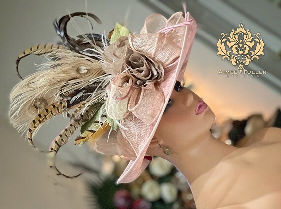 Aimee Fuller Kentucky Derby Hat, Dusty Pink Sinamay Brown  display picture 2