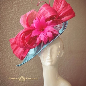 Hot Pink Kentucky Derby Hat, Teal Green Fascinator, Big Derby Fascinator, Big Royal Ascot Hat, Fancy Fascinator, Melbourne Cup Hatinator