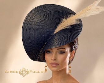Aimee Fuller Black Tan Beige Royal Ascot Fascinator, hoed Kentucky Derby, hoed kerk Melbourne Cup Del Mar Races openingsdag, hoed Preakness