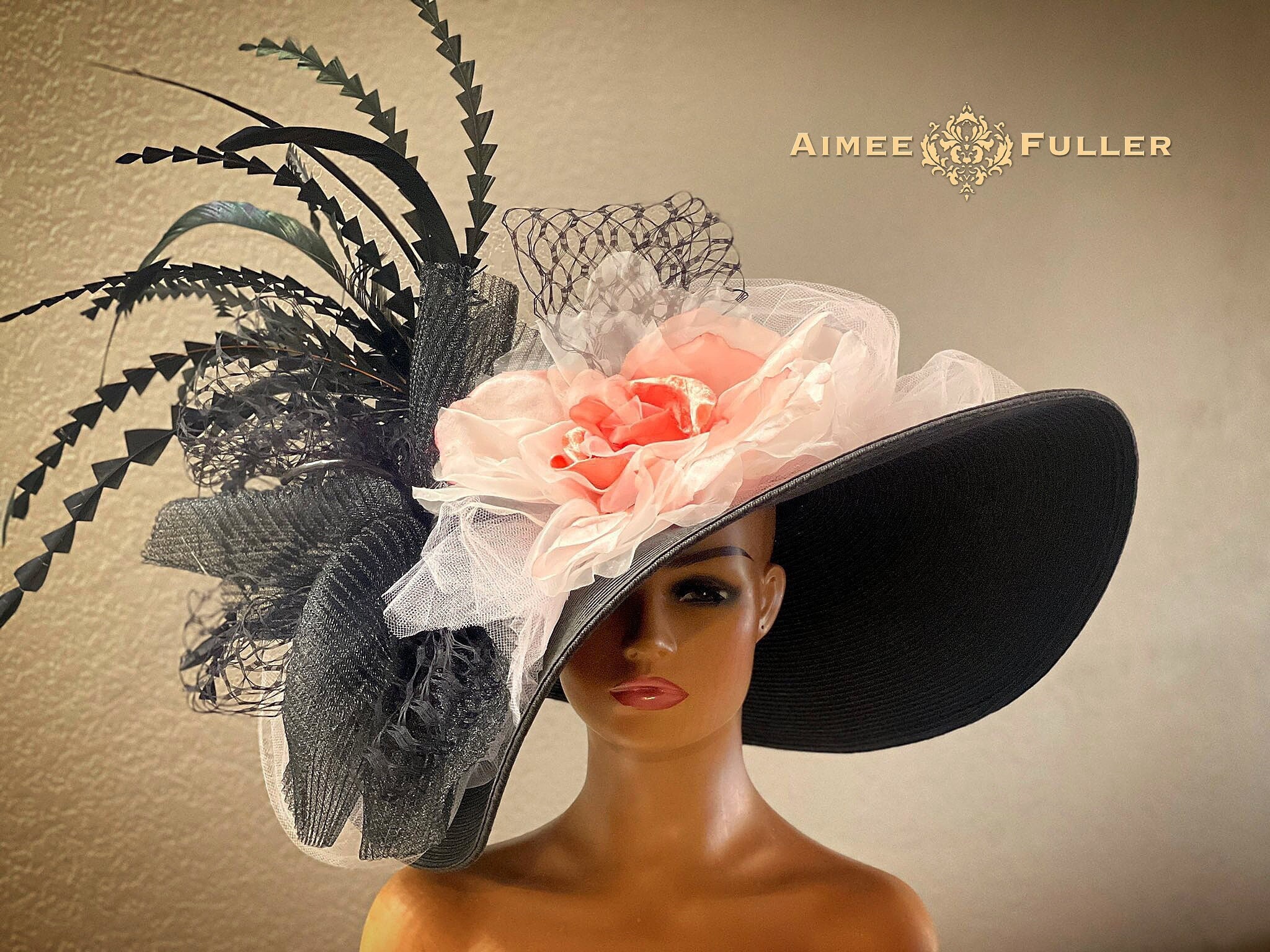 Kentucky Derby Hat, Pink Ombre Silk Rose Hat, Black Church  display picture 3
