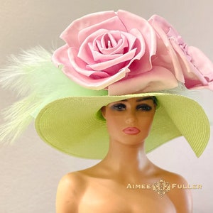 Huge Kentucky Derby Hat, Pink and Mint Easter Hat, High Tea Large Brim Hat, Flower Bridal Hat, Del Mar Royal Ascot Hat, Derby Hats for Women